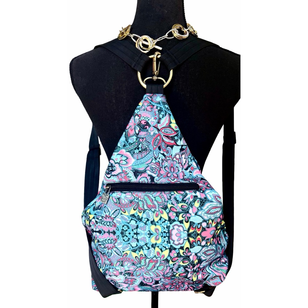 Butterfly Black NWOT Convertible Sling Backpack Floral Paisley Crossbody Bag
